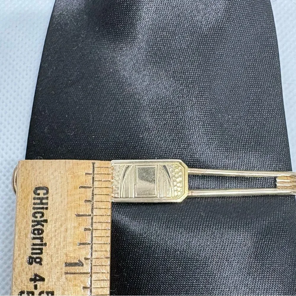 Vintage 50s Gold Tone Geometric Motif Tie Bar Money Clip